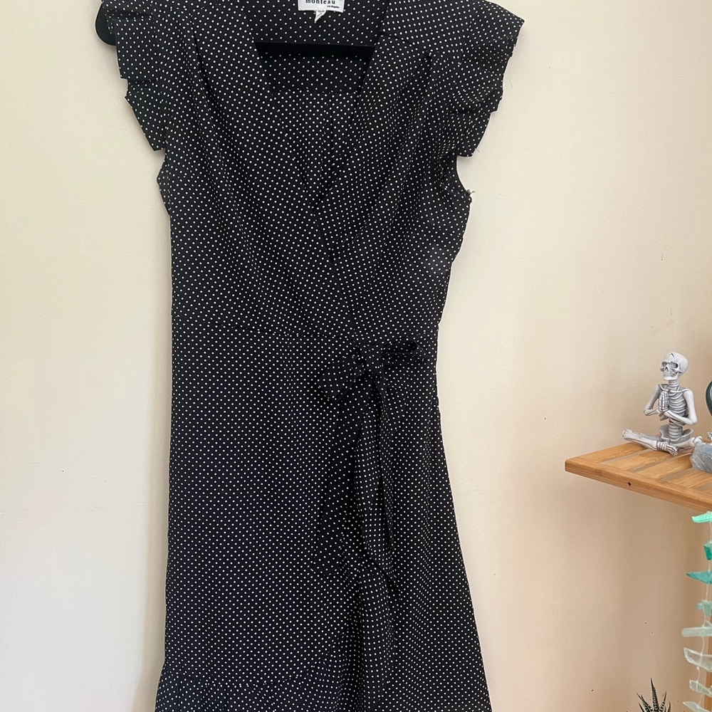 Monteau Black Midi Dress with White Dots